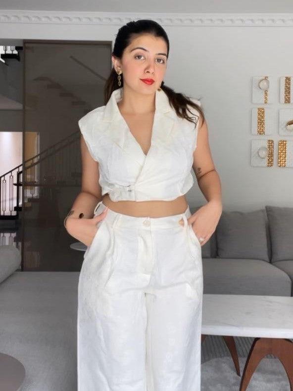 Jacquard Crop Waist Coat & Pants Coord Set