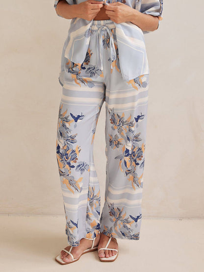 Exclusive Print Drawstring Elastic Waistband Pocket Straight Pants