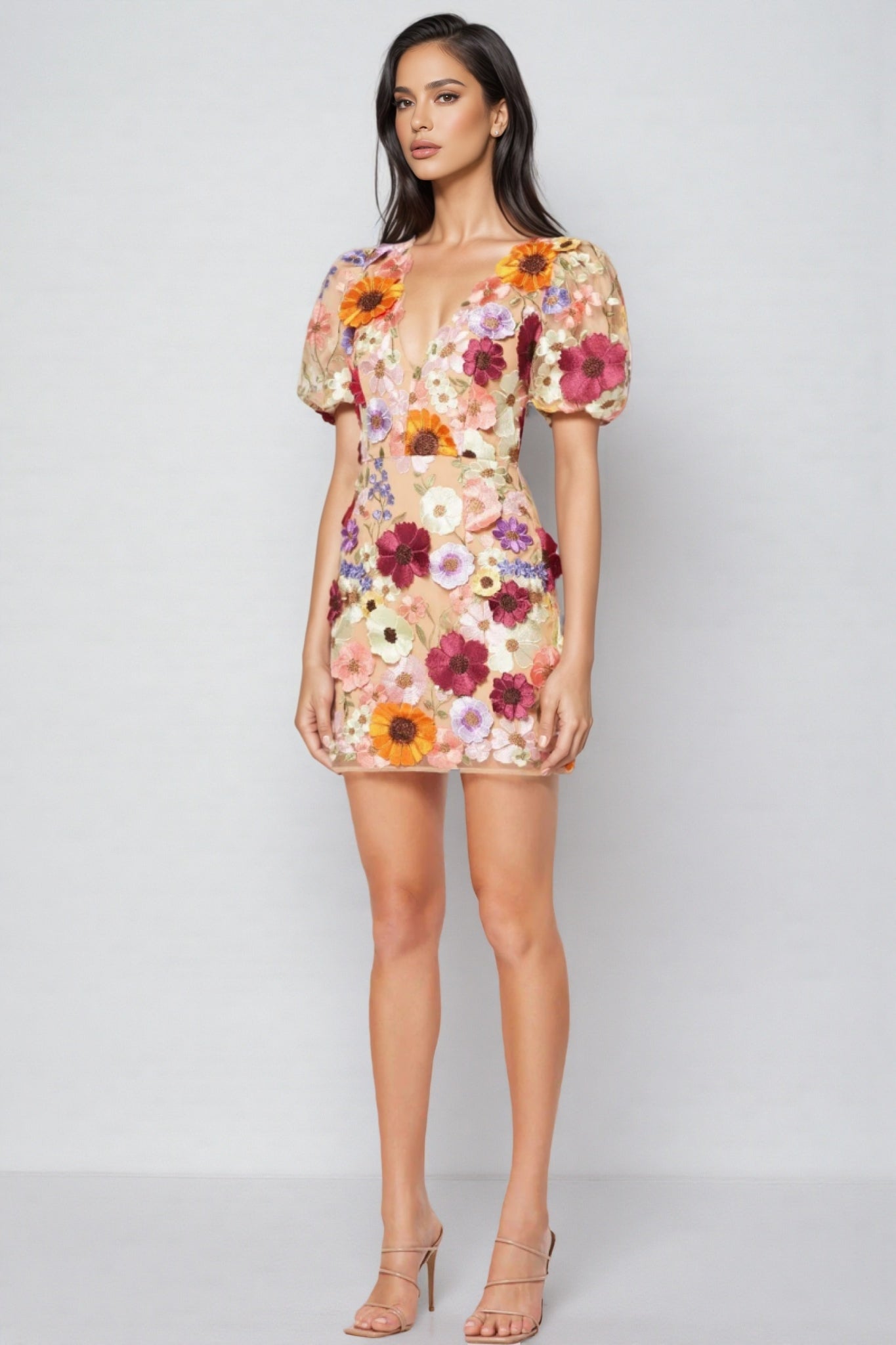 Brea V-neck 3d Printed Mini Dress