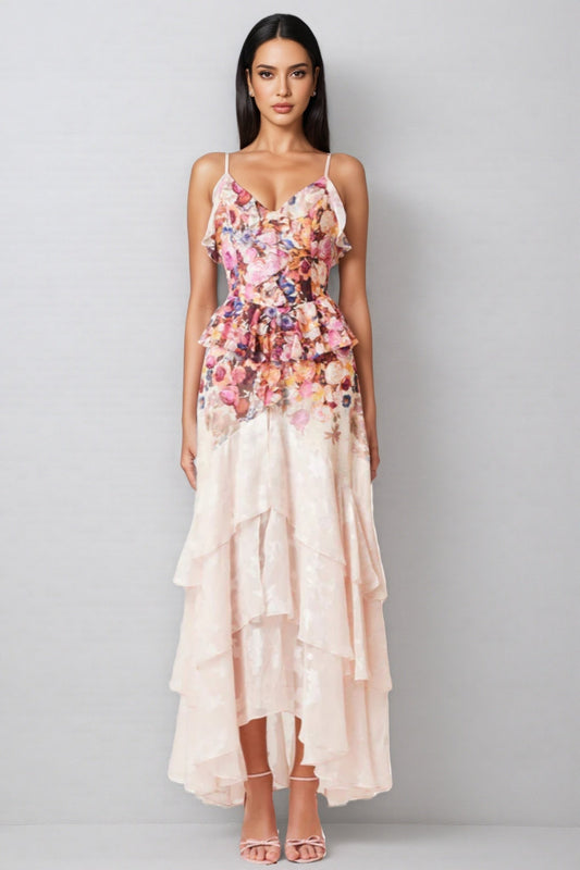 Anwes Pink Frilled Maxi Dress