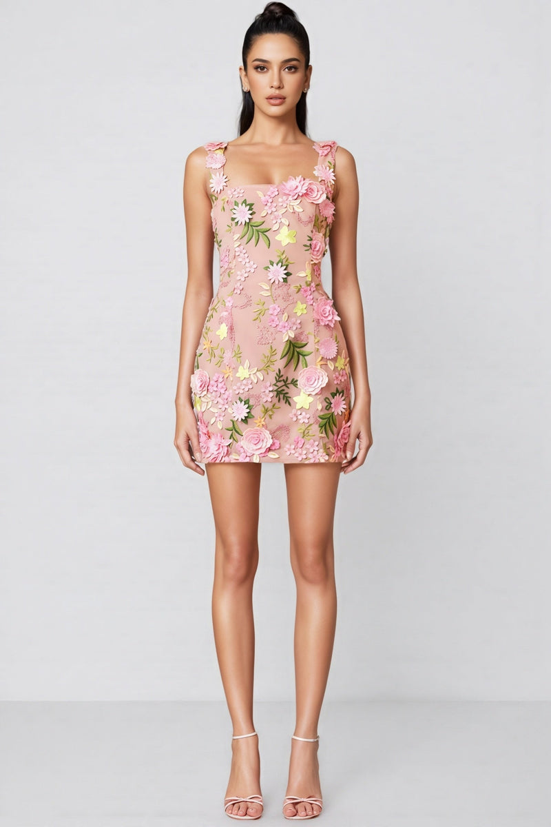 Bloomer Pink Embroidered Mini Dress