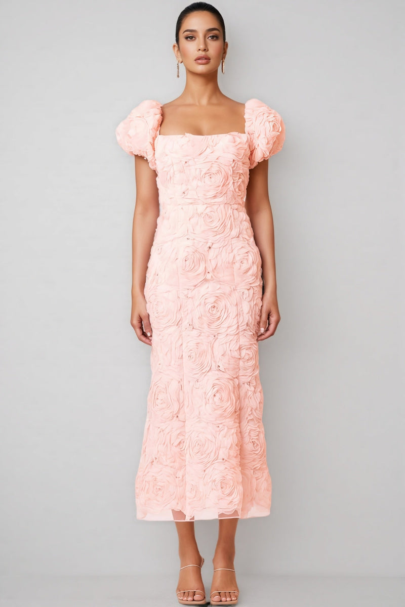 Livia Pink 3d Midi Dress