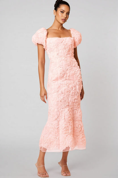 Livia Pink 3d Midi Dress