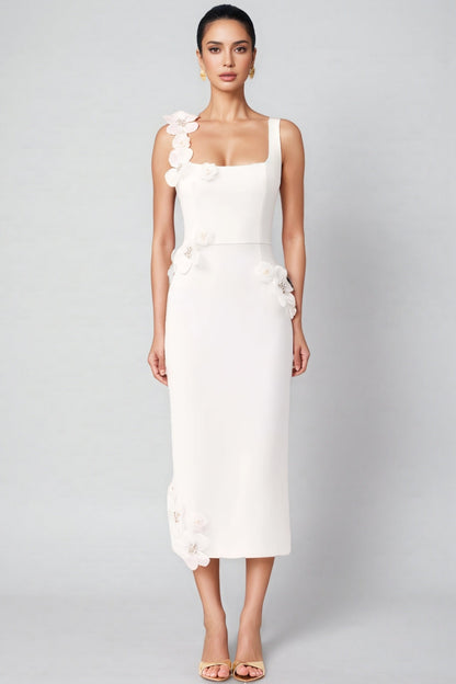 Flavia White 3d Midi Dress