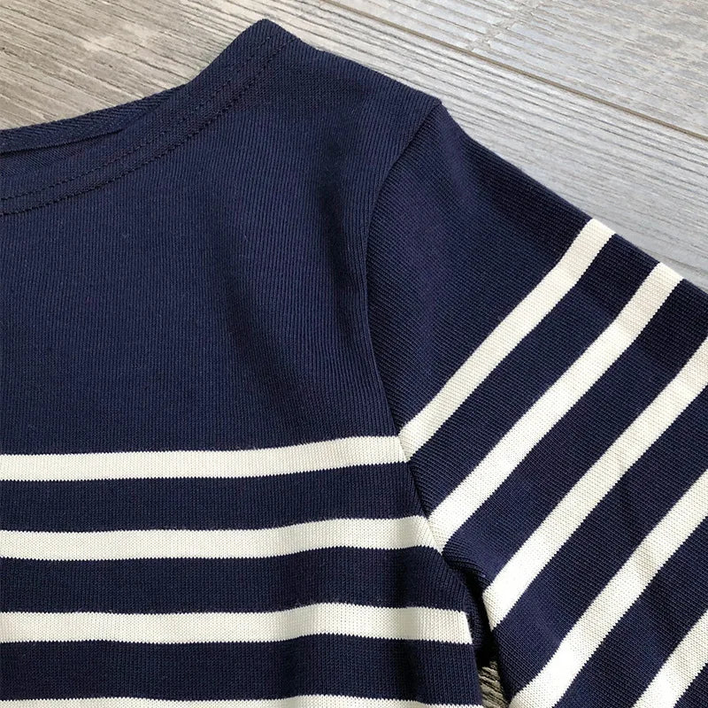 Long Sleeve Striped Combed Cotton T-shirt for