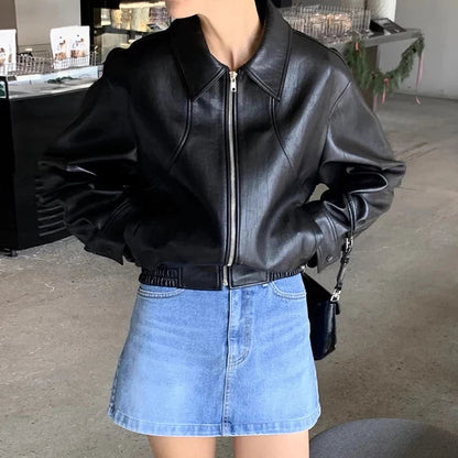 Red Zipper Pu Leather Coat