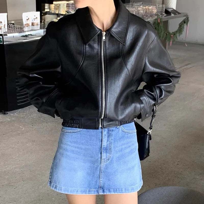 Red Zipper Pu Leather Coat