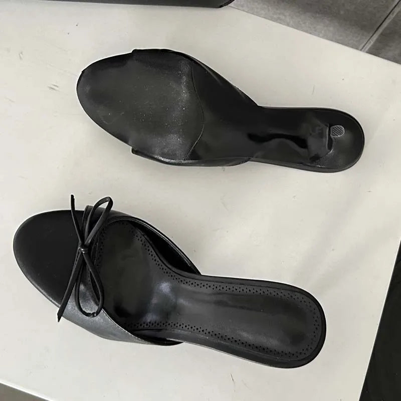New Arrivals Summer Pink Butterfly-knot Slippers Stripper Thin Mules Slides Shoes Low Heel Pumps