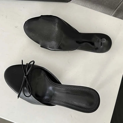 New Arrivals Summer Pink Butterfly-knot Slippers Stripper Thin Mules Slides Shoes Low Heel Pumps