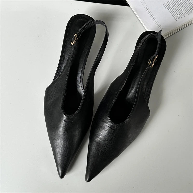 Designer Pointed Toe Buckle Strap Thin Banquet Dress Mule Shoes Low Heel Pumps