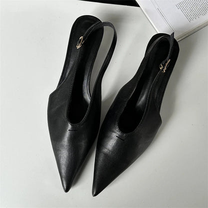 Designer Pointed Toe Buckle Strap Thin Banquet Dress Mule Shoes Low Heel Pumps