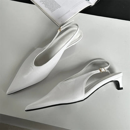 Designer Pointed Toe Buckle Strap Thin Banquet Dress Mule Shoes Low Heel Pumps