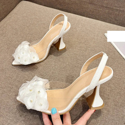 Designer Slingbacks Pointed Toe Pvc Transparent Highs Party Shoes Low Heel Pumps