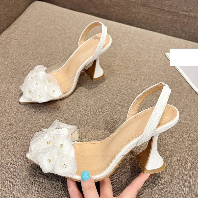Designer Slingbacks Pointed Toe Pvc Transparent Highs Party Shoes Low Heel Pumps