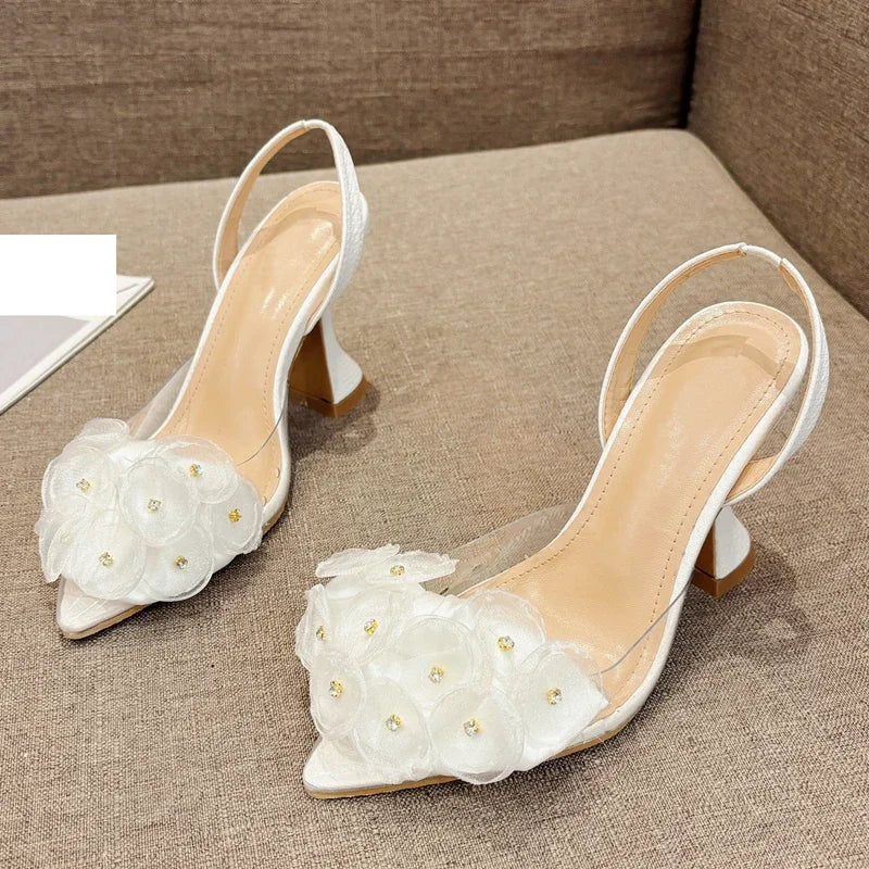 Designer Slingbacks Pointed Toe Pvc Transparent Highs Party Shoes Low Heel Pumps