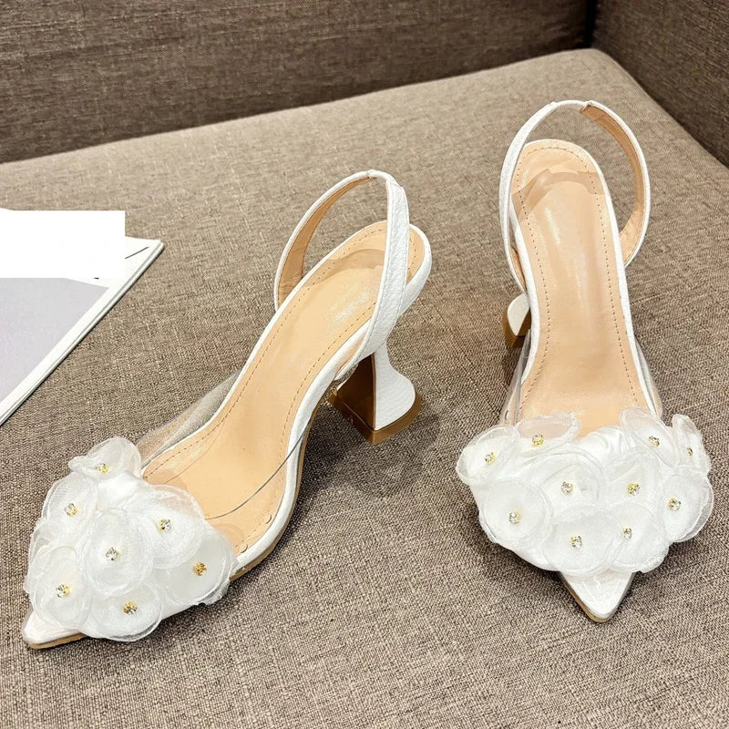 Designer Slingbacks Pointed Toe Pvc Transparent Highs Party Shoes Low Heel Pumps