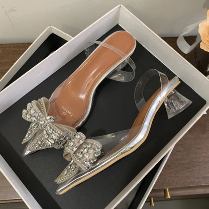 Pvc Transparent Sequined Bowknot High Party Prom Shoes Low Heel Pumps