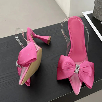 Butterfly-knot Pointed Toe Pvc Transparent Highs Wedding Banquet Mules Shoes Low Heel Pumps