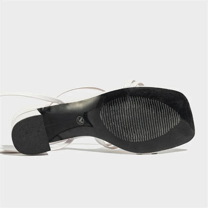 Narrow Band Ankle Cross-strap Summer Square Toe Highs Party Shoes Low Heel Pumps