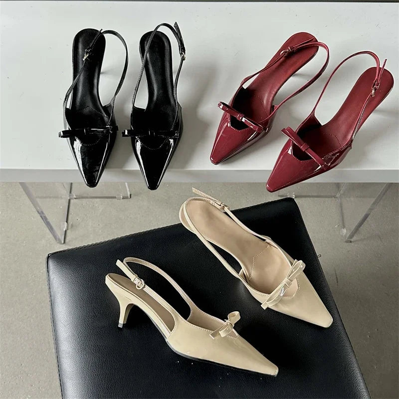 Pointed Toe Slingbacks Buckle Strap Thins Wedding Party Mules Shoes Low Heel Pumps