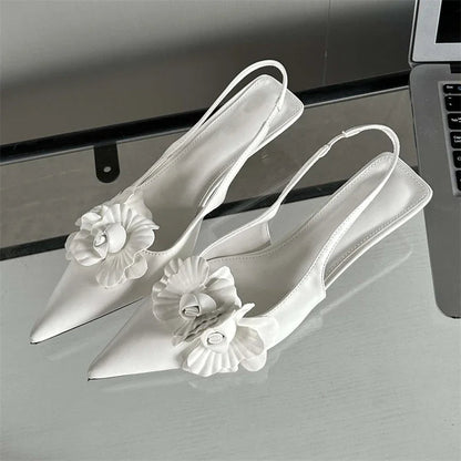 Pointed Toe Thin Wedding Slingback Mules Shoes Low Heel Pumps