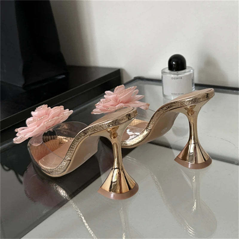 Transparent Slippers Designer Wedding Party Pointed Toe High Summer Shoes Low Heel Pumps