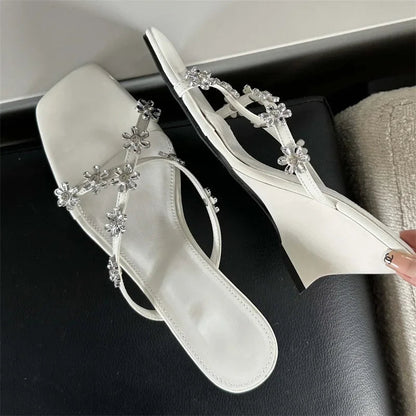 New Arrived Summer Square Toe Slippers Designer Wedge Highs Outdoor Party Shoes Low Heel Pumps