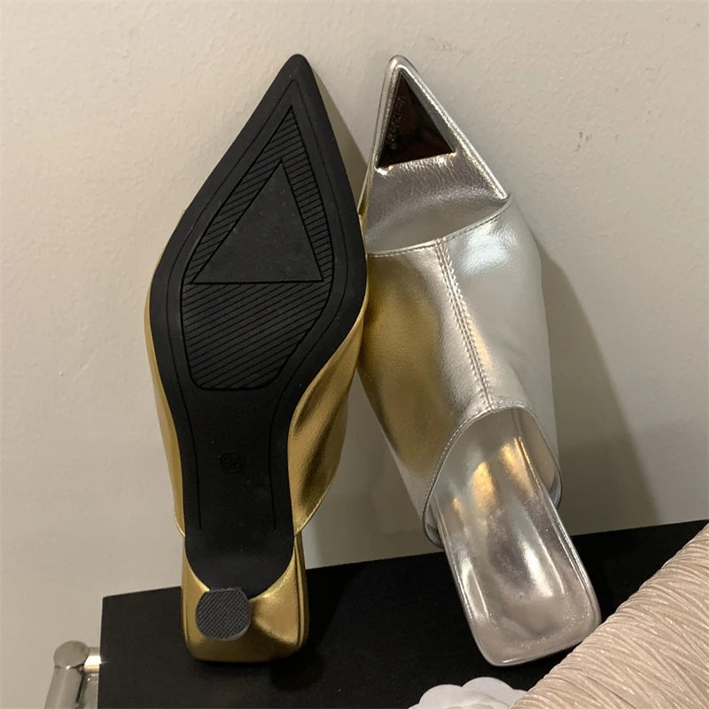 New Summer Pointed Peep Toe Slide Slippers Thin Banquet Party Prom Designer Shoes Low Heel Pumps