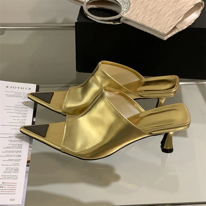 New Summer Pointed Peep Toe Slide Slippers Thin Banquet Party Prom Designer Shoes Low Heel Pumps