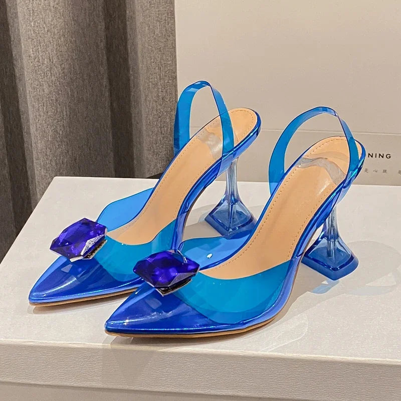 Perspex High Slingbacks Designer Pointed Toe Pvc Transparent Shoes Low Heel Pumps