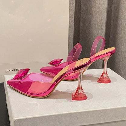 Perspex High Slingbacks Designer Pointed Toe Pvc Transparent Shoes Low Heel Pumps