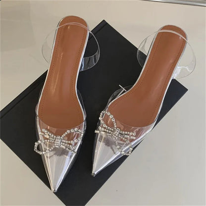 Pvc Transparent Butterfly-knot Party Shoes Slingbacks Mules Sandals Low Heel Pumps