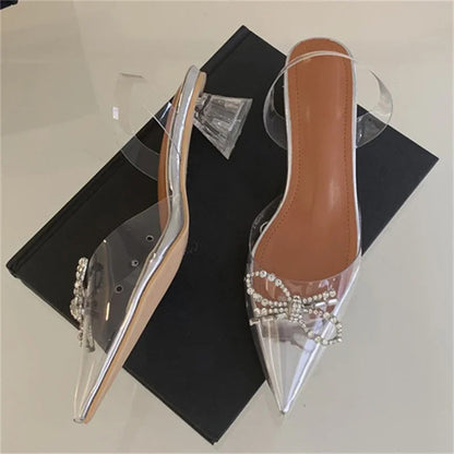 Pvc Transparent Butterfly-knot Party Shoes Slingbacks Mules Sandals Low Heel Pumps