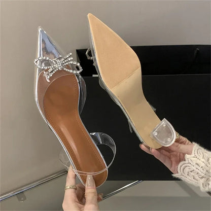Pvc Transparent Butterfly-knot Party Shoes Slingbacks Mules Sandals Low Heel Pumps