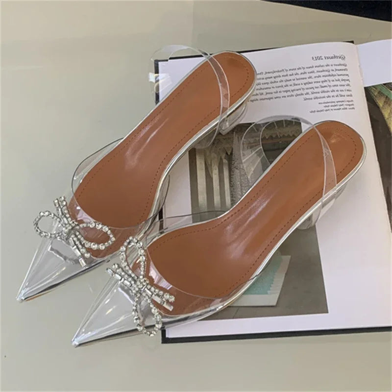 Pvc Transparent Butterfly-knot Party Shoes Slingbacks Mules Sandals Low Heel Pumps