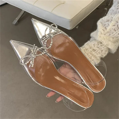 Pvc Transparent Butterfly-knot Party Shoes Slingbacks Mules Sandals Low Heel Pumps