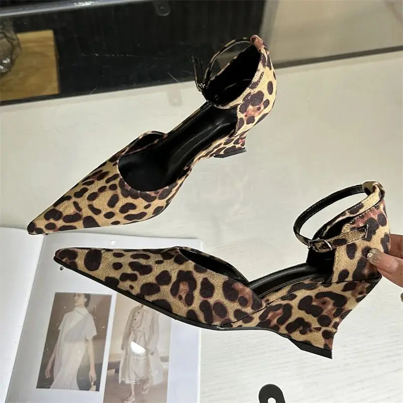 Spring Designer Pointed Toe Wedges High Female Party Prom Slingback Shoes Low Heel Pumps