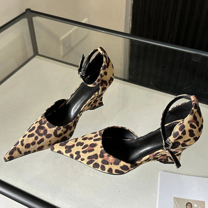 Spring Designer Pointed Toe Wedges High Female Party Prom Slingback Shoes Low Heel Pumps