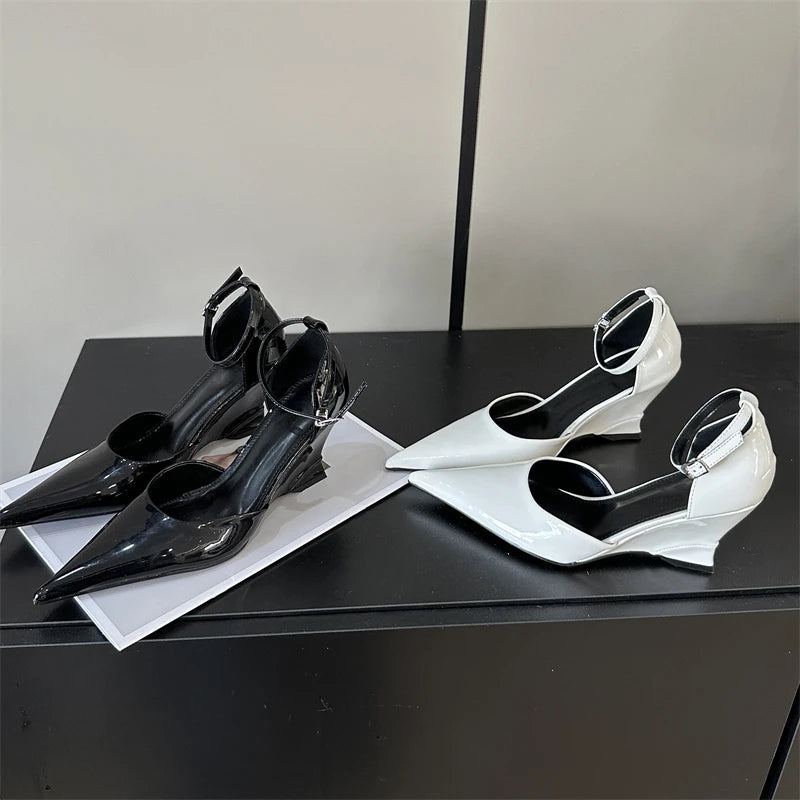 Spring Pointed Toe Wedges Highs Slingback Party Prom Mules Shoes Low Heel Pumps