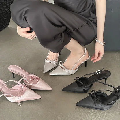 Spring Pointed Toe Buckle Strap Thin Highs Party Stripper Dance Mules Shoes Low Heel Pumps