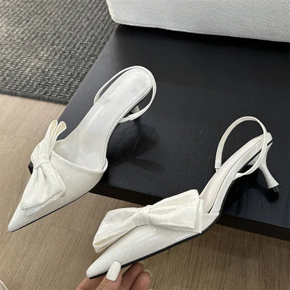Street Style Butterfly-knot Pointed Toe Thin Shoes Slingbacks Sandals Low Heel Pumps