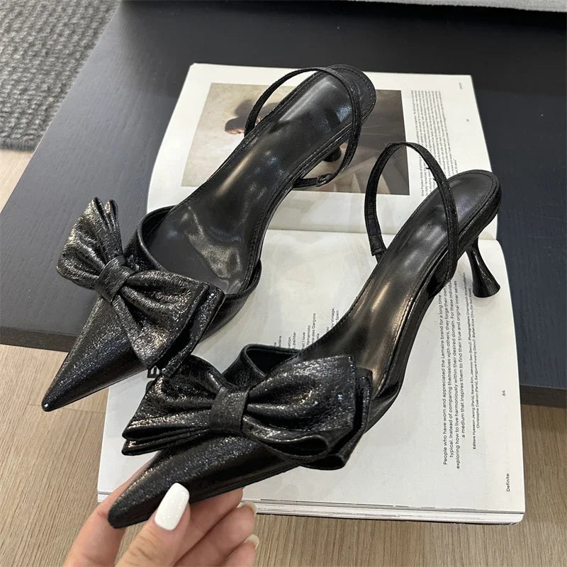 Street Style Butterfly-knot Pointed Toe Thin Shoes Slingbacks Sandals Low Heel Pumps