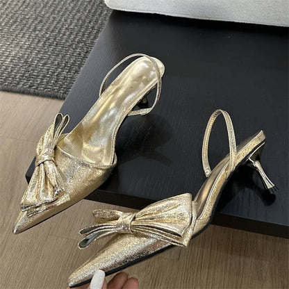 Street Style Butterfly-knot Pointed Toe Thin Shoes Slingbacks Sandals Low Heel Pumps