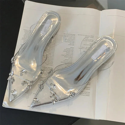 Street Style Mule Pvc Transparent Pointed Toe Party Prom Shoes Low Heel Pumps