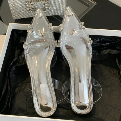 Street Style Mule Pvc Transparent Pointed Toe Party Prom Shoes Low Heel Pumps