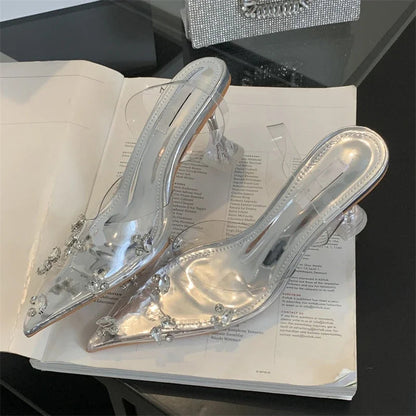 Street Style Mule Pvc Transparent Pointed Toe Party Prom Shoes Low Heel Pumps