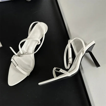 Summer Ankle Buckle Strap Pointed Toe Thin Highs Shoes Low Heel Pumps