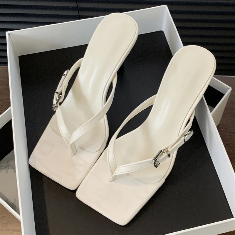 Summer Clip Toe Buckle Slippers Gladiator Party Thins Flip Flops Slides Shoes Low Heel Pumps