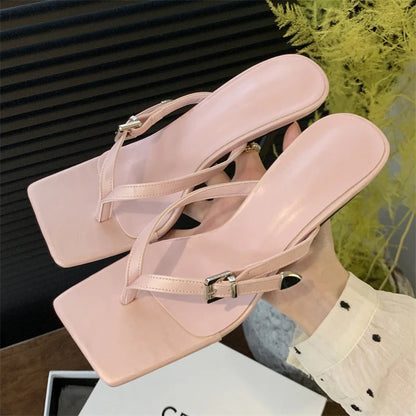 Summer Clip Toe Buckle Slippers Gladiator Party Thins Flip Flops Slides Shoes Low Heel Pumps