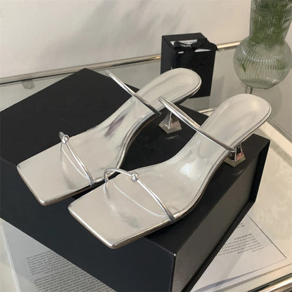 Summer Narrow Band Slipper Square Toe Slip on Gladiator Sandal Shoes Low Heel Pumps